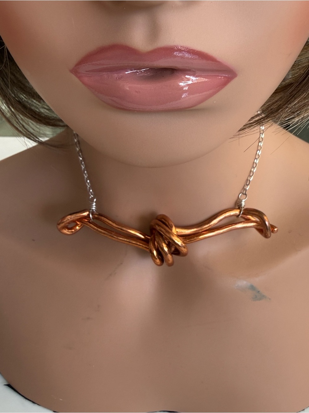 OOAK Estate Find Copper Brutalist Choker Necklace w Silver Chain